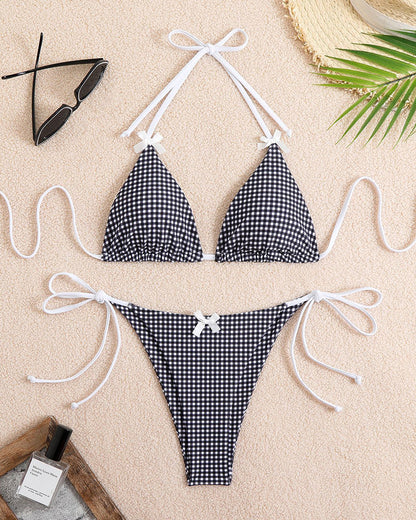 Halternek Binkinnintopp met Geruint Patroon en Knytband