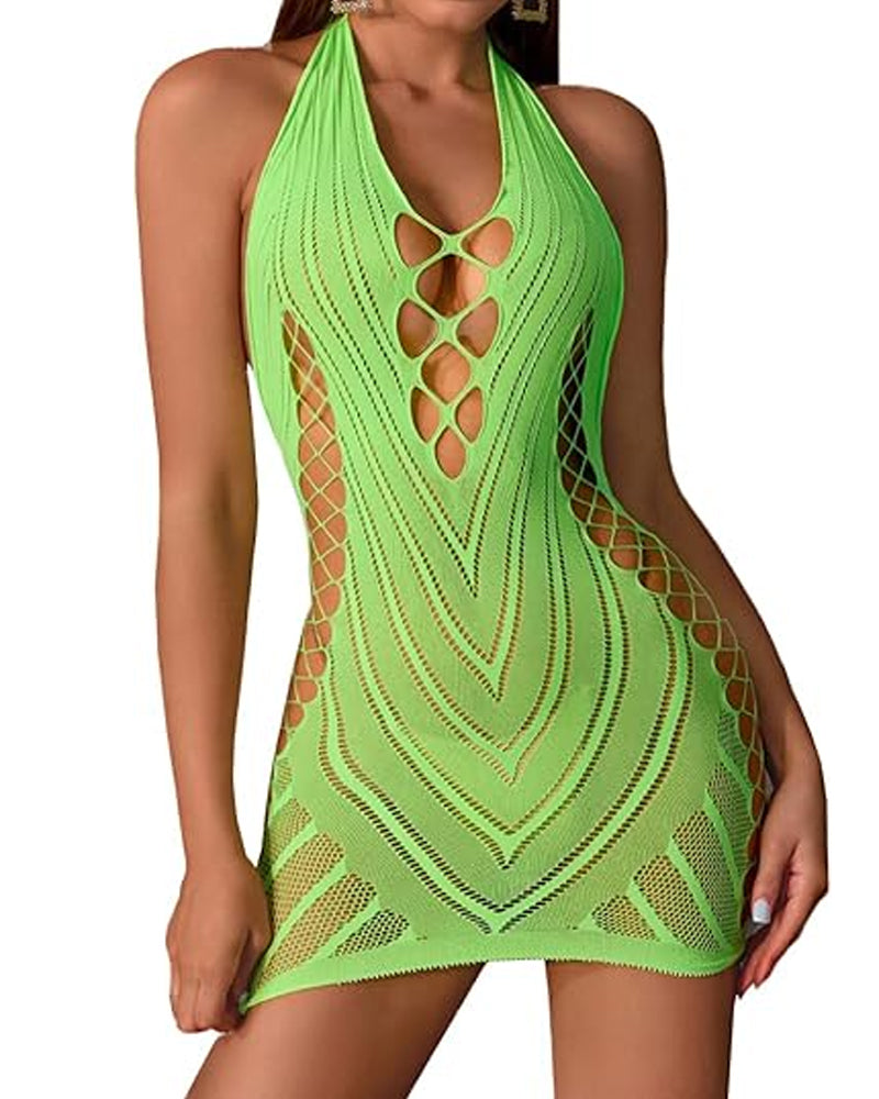 Dames sexy nachtjurk inn gebreind net met dinepe V-hals en Open rug