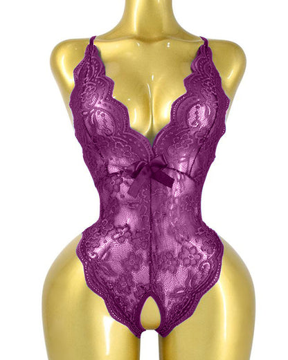 Diepe V-hals kanten body met open kruis en gekruiste rug