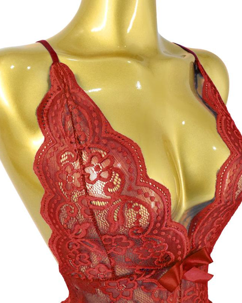 Diepe V-hals kanten body met open kruis en gekruiste rug