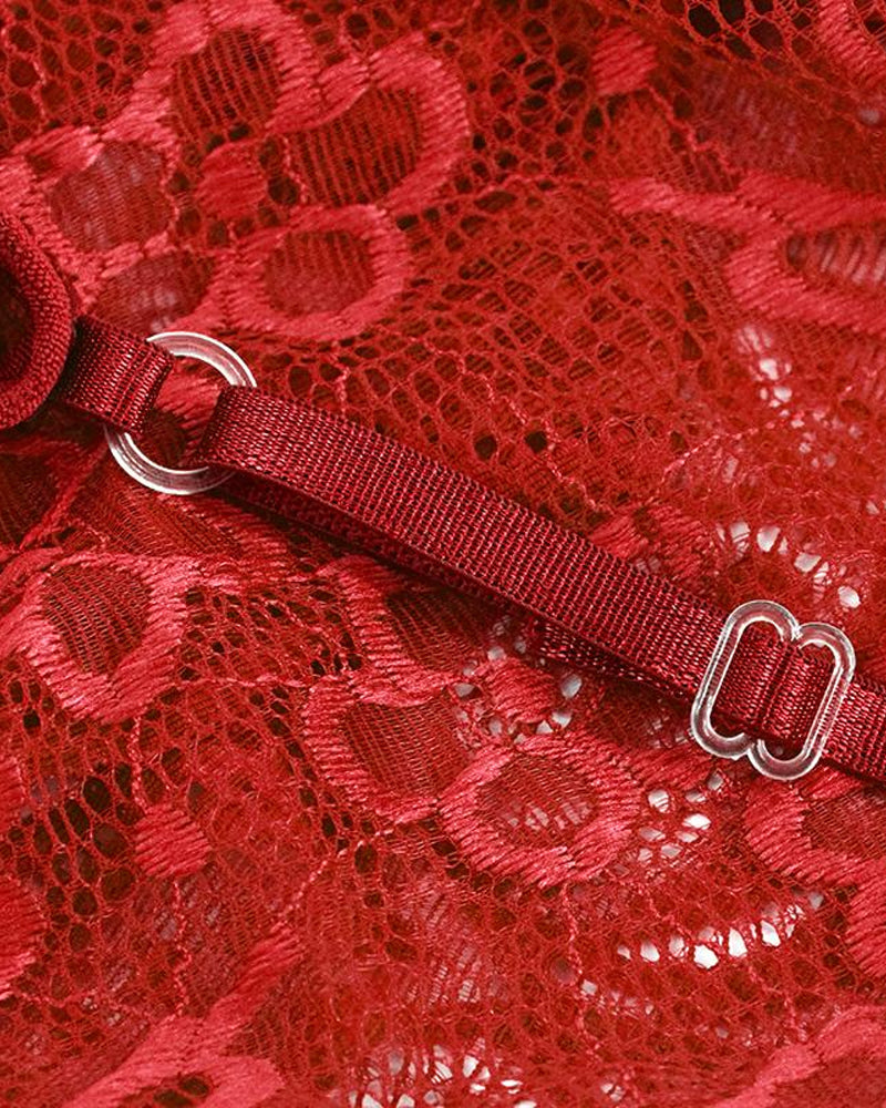 Diepe V-hals kanten body met open kruis en gekruiste rug