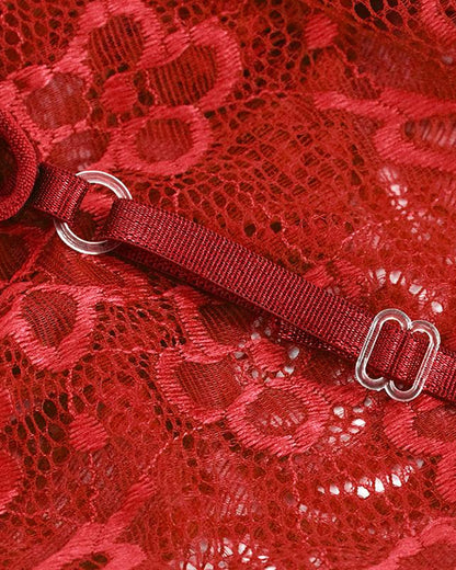 Diepe V-hals kanten body met open kruis en gekruiste rug