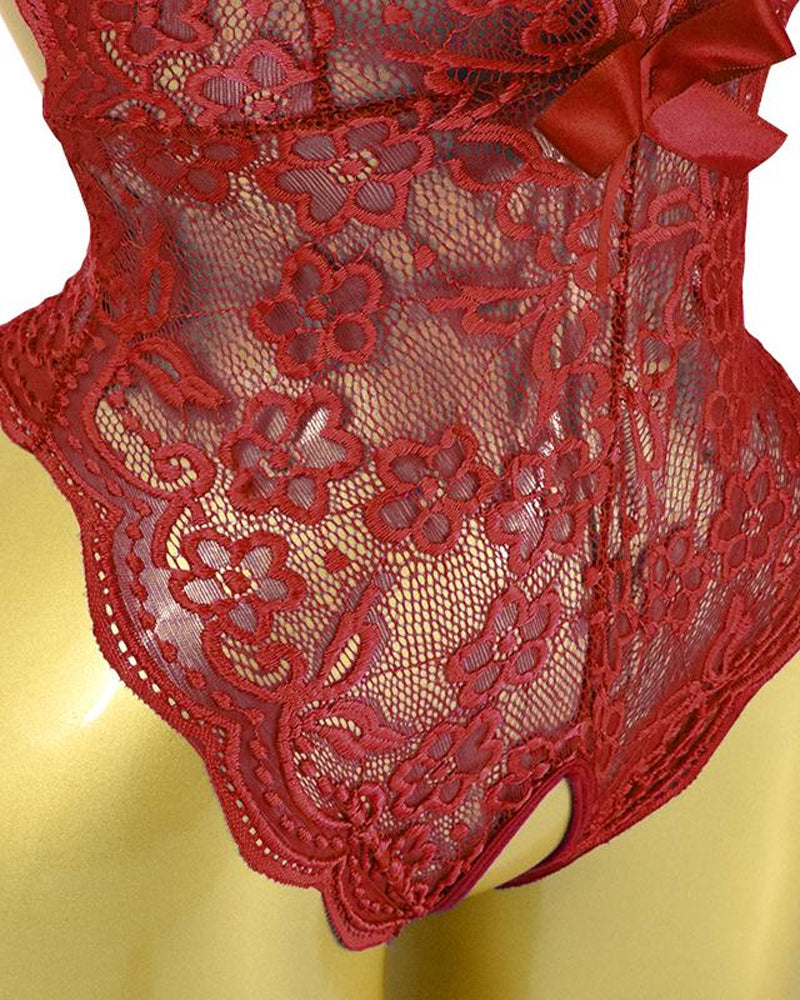 Diepe V-hals kanten body met open kruis en gekruiste rug