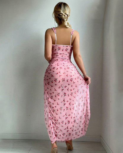 Bloemen Underwinre Delad Plinsserad Nachtjurk