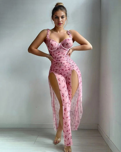 Bloemen Underwinre Delad Plinsserad Nachtjurk