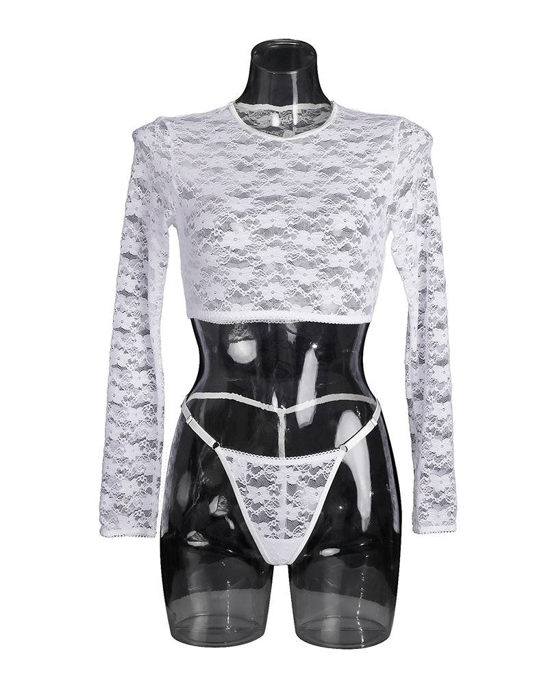 Doorzinchting Kantblus met lange mouwen set