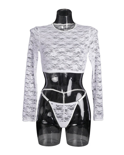 Doorzinchting Kantblus met lange mouwen set