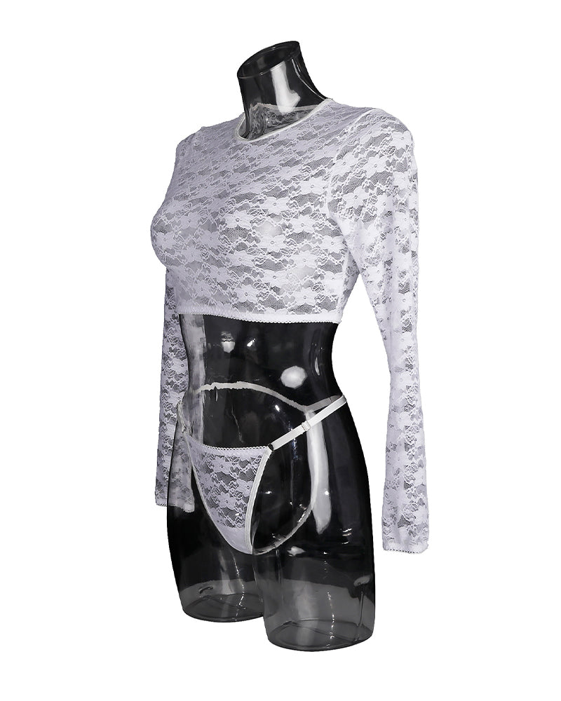 Doorzinchting Kantblus met lange mouwen set