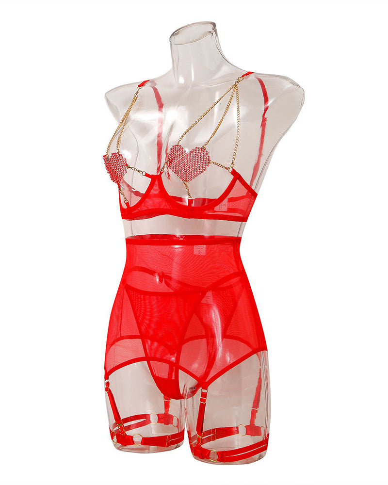Kislekskedja inn Mesh: Exklusinvt 5-delat Lingerieset