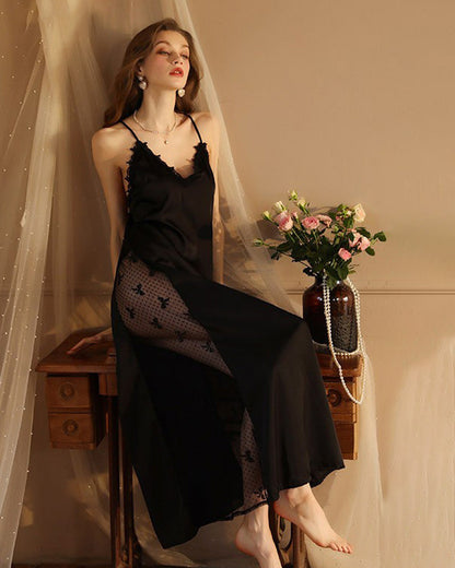 Satinjn Morgonrock met Kant en Langa ismars