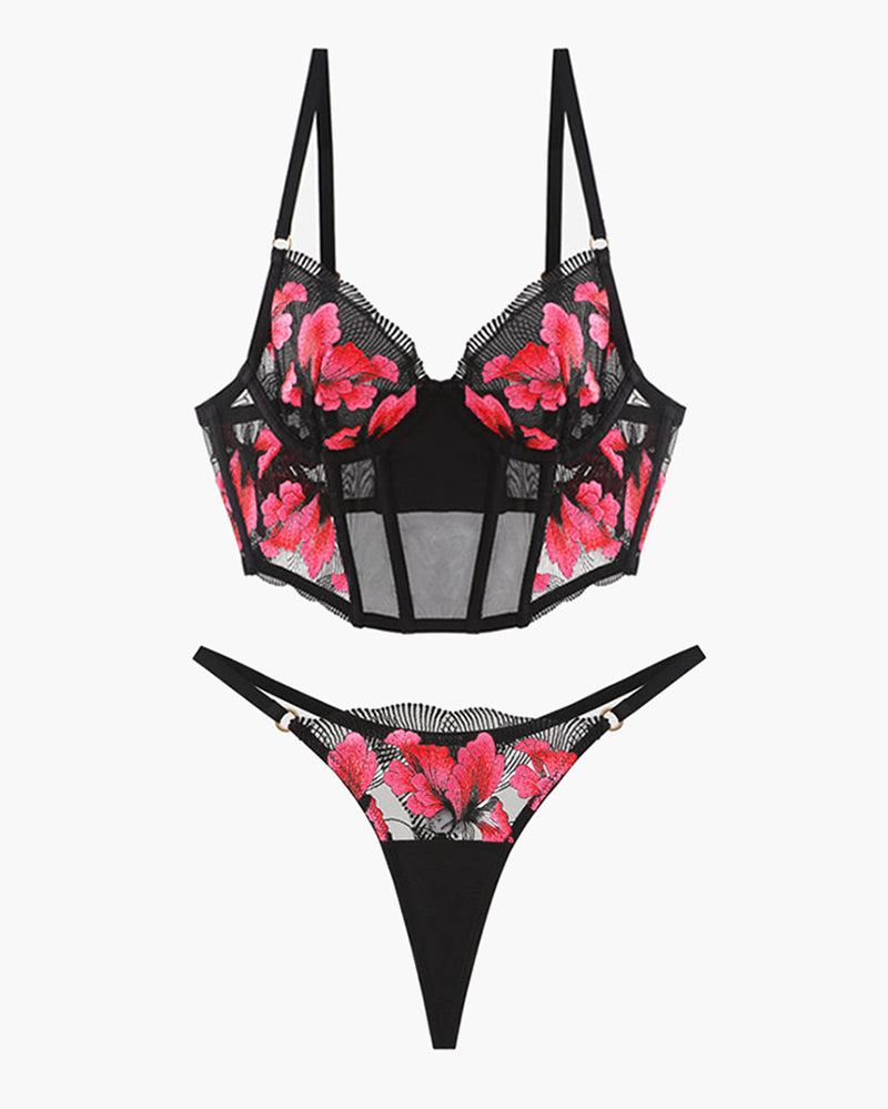 Brodderad Korsett-BH en Trosset inn Tva Delar