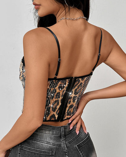 Leopardmonstrade PaljettKantlinnnen inn Kort Model