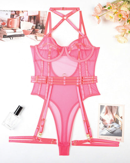 Halter-bodysuint met open gren en Kousenband