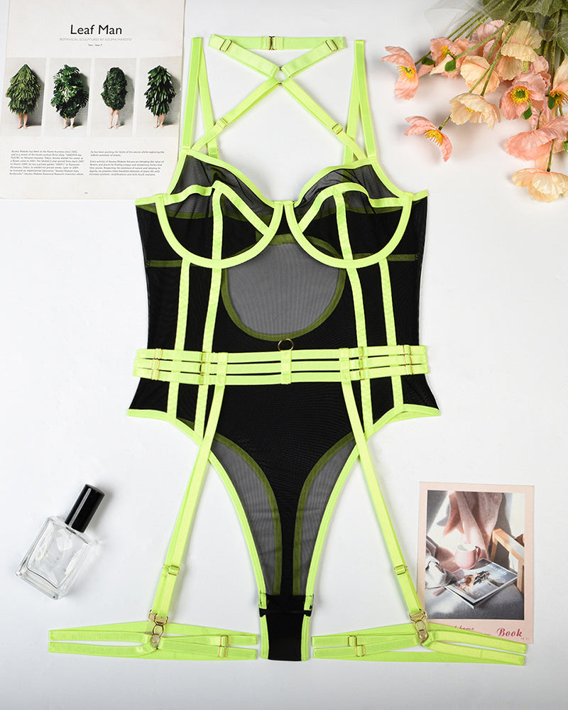 Halter-bodysuint met open gren en Kousenband