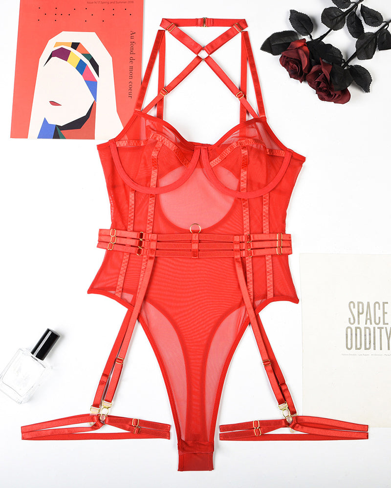 Halter-bodysuint met open gren en Kousenband