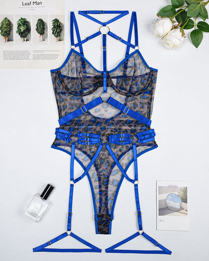 Leopardmonstrad Mesh-Body met Stalrinngsdetalj