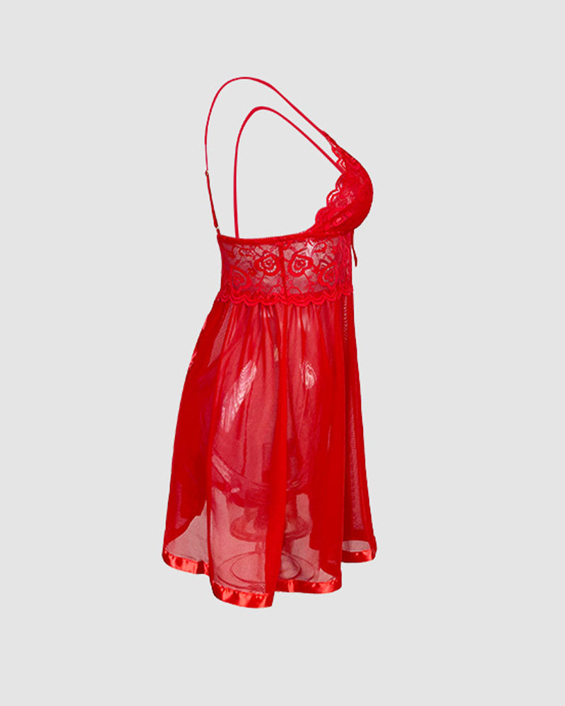 Kontrastkanten jurk met rosettdekor inn Mesh