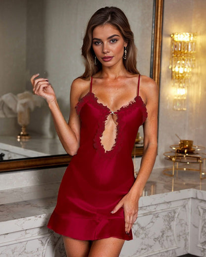 inskall Sinlkeslen Satinjn Nachtjurk met Open rug