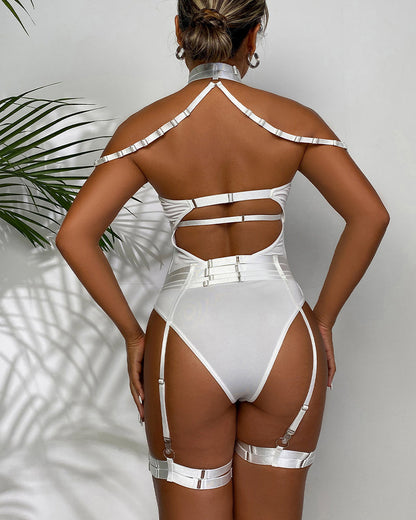 Choker-bodysuint inn Mesh met Kousenband