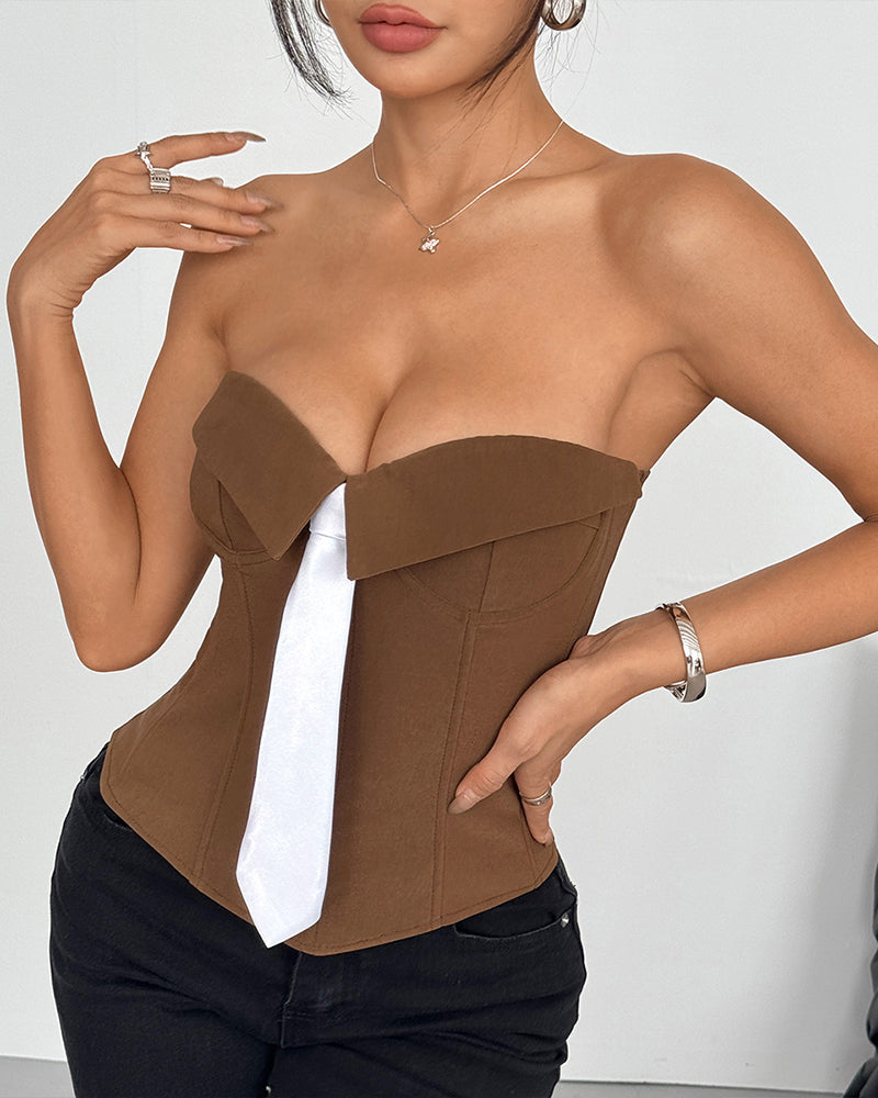 Axelbandslos Knyt Korsettopp met Stalstvanar Bustiner