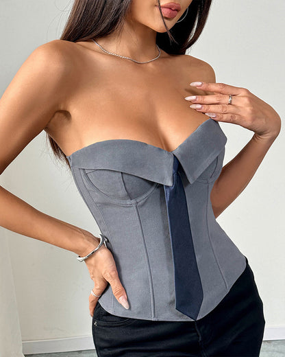 Axelbandslos Knyt Korsettopp met Stalstvanar Bustiner