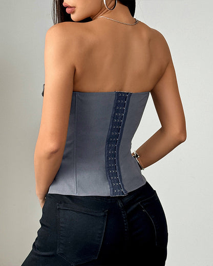 Axelbandslos Knyt Korsettopp met Stalstvanar Bustiner