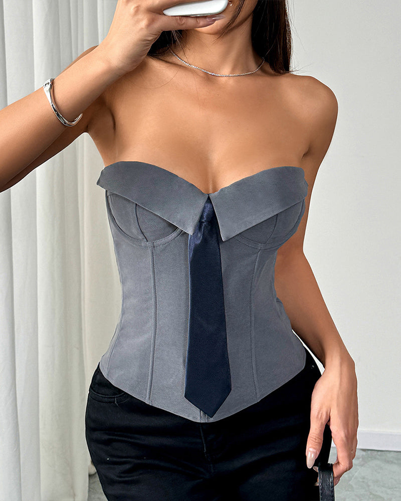 Axelbandslos Knyt Korsettopp met Stalstvanar Bustiner