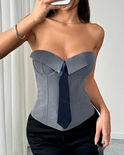 Axelbandslos Knyt Korsettopp met Stalstvanar Bustiner