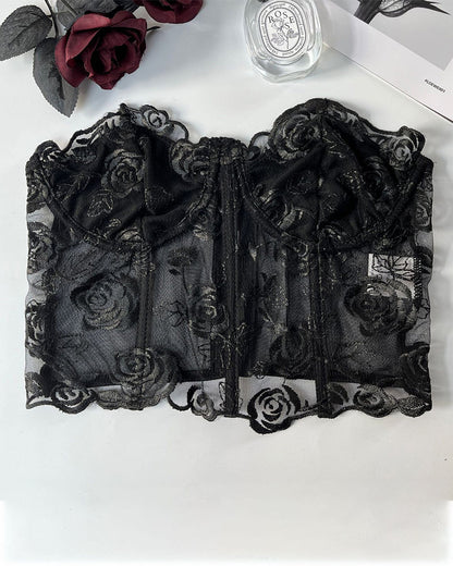 Bloemen Axelbandslos Tubtopp met Steunkorsett inn Mesh