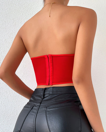 Bloemen Axelbandslos Tubtopp met Steunkorsett inn Mesh