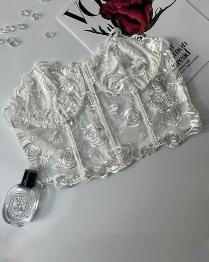 Bloemen Axelbandslos Tubtopp met Steunkorsett inn Mesh