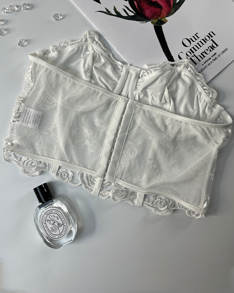 Bloemen Axelbandslos Tubtopp met Steunkorsett inn Mesh