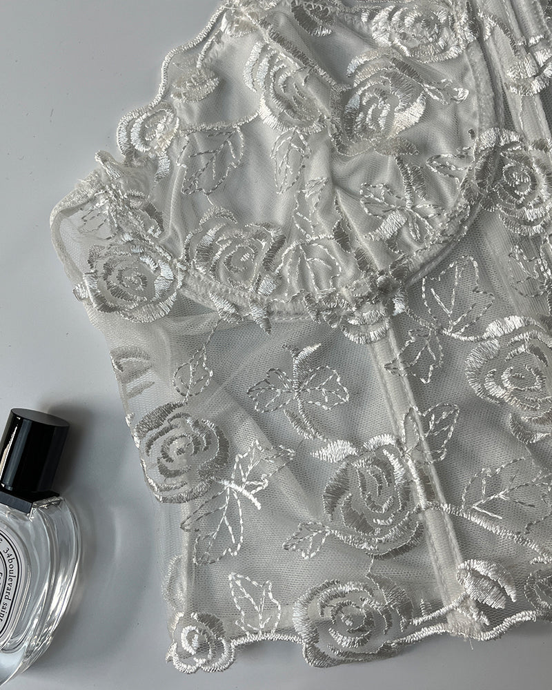 Bloemen Axelbandslos Tubtopp met Steunkorsett inn Mesh