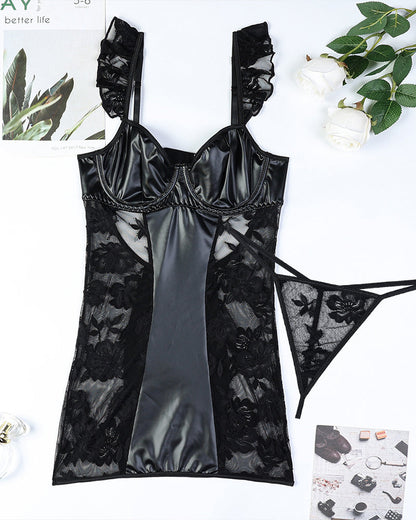 Leer- en Kantlingerieset met ruches