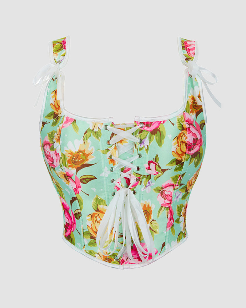 1930-talskorsett met 13 Steunstvanar inn Katoen en bloemenpatroon