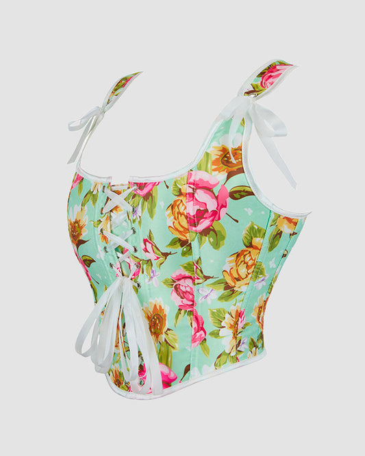 1930-talskorsett met 13 Steunstvanar inn Katoen en bloemenpatroon