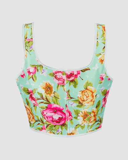 1930-talskorsett met 13 Steunstvanar inn Katoen en bloemenpatroon