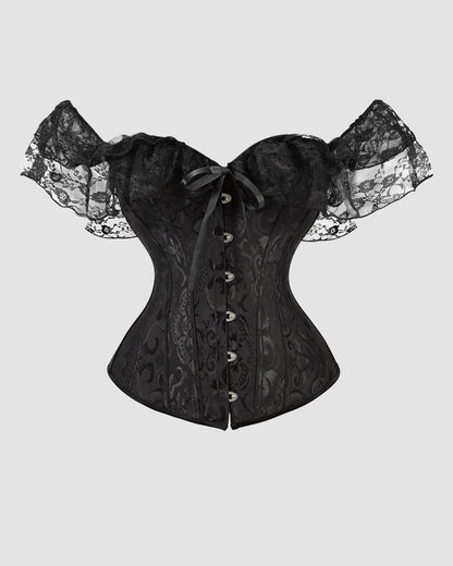 1950-talets korsett inn Katoensjacquard met 12 skenor en kantdetainls