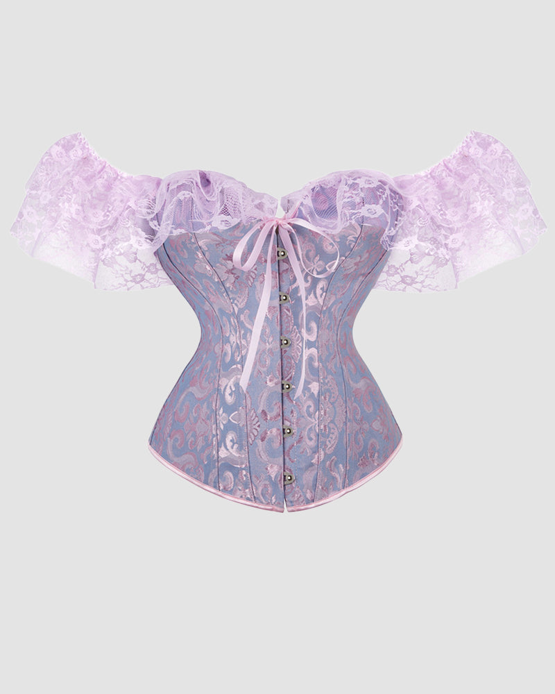 1950-talets korsett inn Katoensjacquard met 12 skenor en kantdetainls