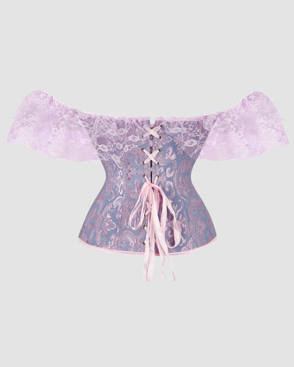 1950-talets korsett inn Katoensjacquard met 12 skenor en kantdetainls