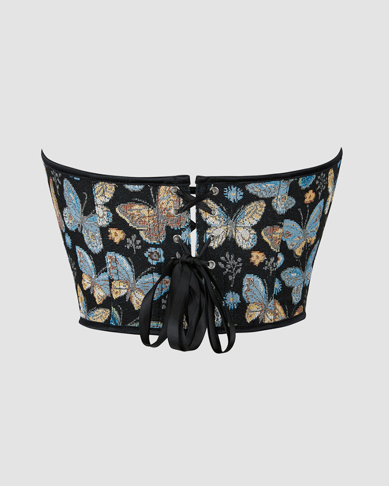 1950-talskorsett inn Katoen met fjisinlspatroon en 10 skenor