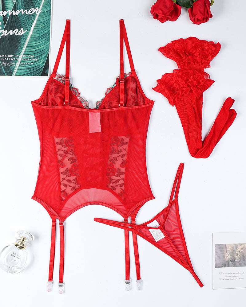 Blomsterbroderad BH-set met Korsade bandjes