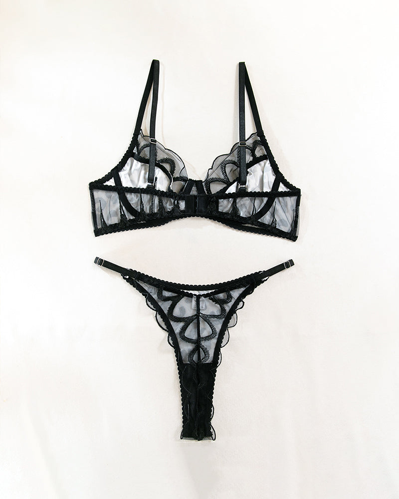 Kantsydd Leopardmonstrad BH-set