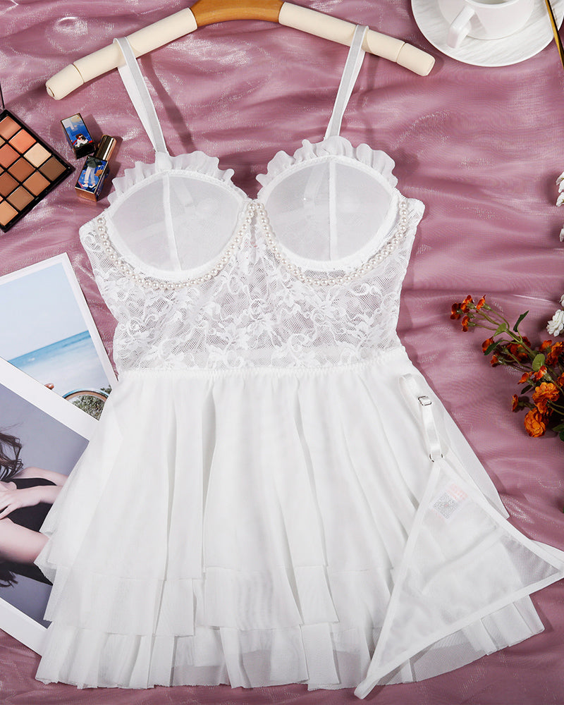 kanten nachtjurk met Kousenband inn Mesh