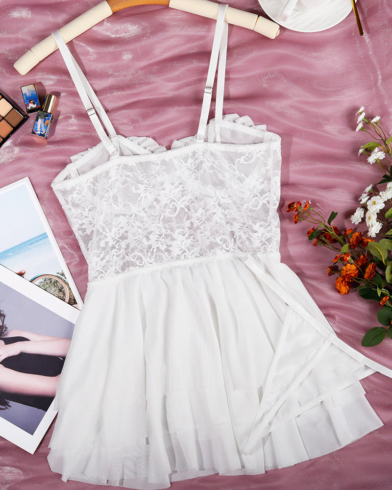 kanten nachtjurk met Kousenband inn Mesh