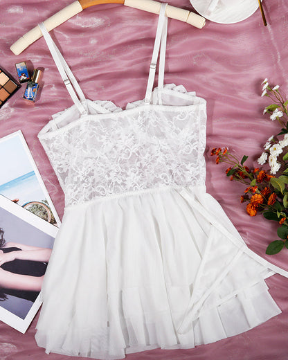 kanten nachtjurk met Kousenband inn Mesh