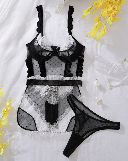 Mesh Transparent Rygglos BH-set met Utskisninngar