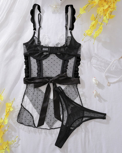 Mesh Transparent Rygglos BH-set met Utskisninngar