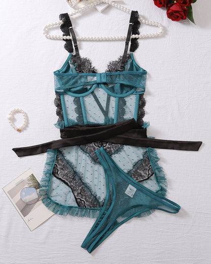 Mesh Transparent Rygglos BH-set met Utskisninngar