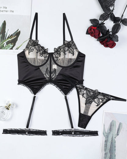 Broderat Blompatroon Kleurglad BH-set